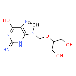 ChemSpider 2D Image | 2-{[6-Hydroxy-2-imino(8-~14~C)-2,3-dihydro-9H-purin-9-yl]methoxy}-1,3-propanediol | C814CH13N5O4