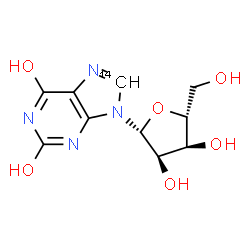 ChemSpider 2D Image | 9-(beta-D-Ribofuranosyl)(8-~14~C)-9H-purine-2,6-diol | C914CH12N4O6