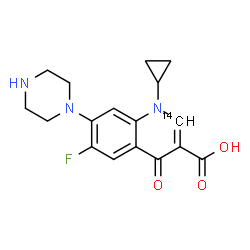 ChemSpider 2D Image | 1-Cyclopropyl-6-fluoro-4-oxo-7-(1-piperazinyl)(2-~14~C)-1,4-dihydro-3-quinolinecarboxylic acid | C1614CH18FN3O3