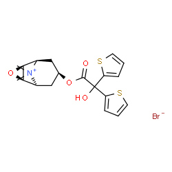 ChemSpider 2D Image | (1R,2S,4R,5S,7s)-7-[2-Hydroxy(di-2-thienyl)acetoxy]-9,9-dimethyl-3-oxa-9-azoniatricyclo[3.3.1.0~2,4~]nonane bromide | C19H22BrNO4S2