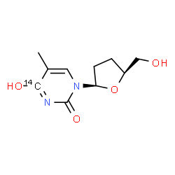 ChemSpider 2D Image | 4-Hydroxy-1-[(2R,5S)-5-(hydroxymethyl)tetrahydro-2-furanyl]-5-methyl-2(1H)-(4-~14~C)pyrimidinone | C914CH14N2O4
