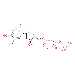 ChemSpider 2D Image | 1-[2-Deoxy-5-O-(hydroxy{[hydroxy(phosphonooxy)phosphoryl]oxy}phosphoryl)-beta-D-erythro-pentofuranosyl]-4-hydroxy-5-methyl-2(1H)-(2-~14~C)pyrimidinone | C914CH17N2O14P3