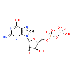 ChemSpider 2D Image | 9-{5-O-[Hydroxy(phosphonooxy)phosphoryl]-beta-D-ribofuranosyl}-2-imino(8-~14~C)-3,9-dihydro-2H-purin-6-ol | C914CH15N5O11P2