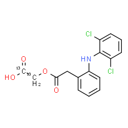 ChemSpider 2D Image | (2-{2-[(2,6-Dichlorophenyl)amino]phenyl}acetoxy)(~13~C_2_)acetic acid | C1413C2H13Cl2NO4