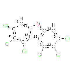 ChemSpider 2D Image | 1,2,3,7,8,9-Hexachloro(~13~C_12_)dibenzo[b,d]furan | 13C12H2Cl6O