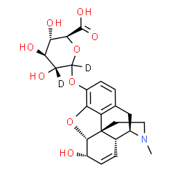 ChemSpider 2D Image | (5alpha,6alpha)-6-Hydroxy-17-methyl-7,8-didehydro-4,5-epoxymorphinan-3-yl D-(C~1~,C~2~-~2~H_2_)glucopyranosiduronic acid | C23H25D2NO9