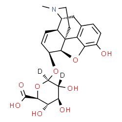 ChemSpider 2D Image | (5alpha,6alpha)-3-Hydroxy-17-methyl-7,8-didehydro-4,5-epoxymorphinan-6-yl beta-D-(C~1~,C~2~-~2~H_2_)glucopyranosiduronic acid | C23H25D2NO9