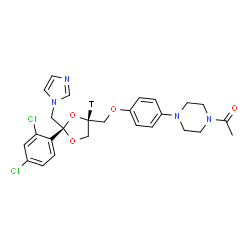 ChemSpider 2D Image | 1-[4-(4-{[(2S,4S)-2-(2,4-Dichlorophenyl)-2-(1H-imidazol-1-ylmethyl)(4-~3~H)-1,3-dioxolan-4-yl]methoxy}phenyl)-1-piperazinyl]ethanone | C26H27TCl2N4O4
