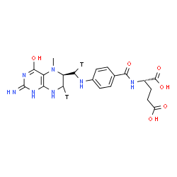 ChemSpider 2D Image | N-[4-({[(6S)-4-Hydroxy-2-imino-5-methyl(7-~3~H_1_)-1,2,5,6,7,8-hexahydro-6-pteridinyl](~3~H_1_)methyl}amino)benzoyl]-L-glutamic acid | C20H23T2N7O6