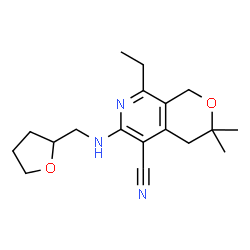 ChemSpider 2D Image | 8-Ethyl-3,3-dimethyl-6-[(tetrahydro-2-furanylmethyl)amino]-3,4-dihydro-1H-pyrano[3,4-c]pyridine-5-carbonitrile | C18H25N3O2