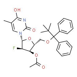 ChemSpider 2D Image | 1-[3-O-Acetyl-2-deoxy-5-O-(2,2-dimethyl-1,1-diphenylpropyl)-2-fluoro-beta-D-ribofuranosyl]-4-hydroxy-5-methyl-2(1H)-pyrimidinone | C29H33FN2O6