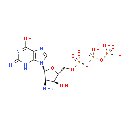 ChemSpider 2D Image | 9-[2-Amino-2-deoxy-5-O-(hydroxy{[hydroxy(phosphonooxy)phosphoryl]oxy}phosphoryl)-beta-D-ribofuranosyl]-2-imino-3,9-dihydro-2H-purin-6-ol | C10H17N6O13P3