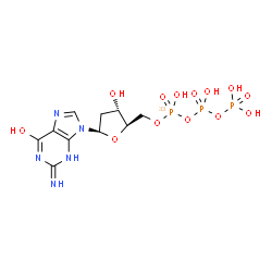 ChemSpider 2D Image | 9-{2-Deoxy-5-O-[hydroxy{[hydroxy(phosphonooxy)phosphoryl]oxy}(~33~P)phosphoryl]-beta-D-erythro-pentofuranosyl}-2-imino-3,9-dihydro-2H-purin-6-ol | C10H16N5O13P233P