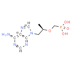 ChemSpider 2D Image | [({(2R)-1-[6-Amino(~13~C_5_)-9H-purin-9-yl]-2-propanyl}oxy)methyl]phosphonic acid | C413C5H14N5O4P