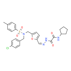 ChemSpider 2D Image | 2-[(2Z)-2-{[5-({(4-Chlorobenzyl)[(4-methylphenyl)sulfonyl]amino}methyl)-2-furyl]methylene}hydrazino]-N-cyclopentyl-2-oxoacetamide | C27H29ClN4O5S