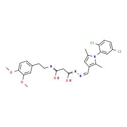 ChemSpider 2D Image | 3-[(2Z)-{[1-(2,5-Dichlorophenyl)-2,5-dimethyl-1H-pyrrol-3-yl]methylene}hydrazono]-N-[2-(3,4-dimethoxyphenyl)ethyl]-3-hydroxypropanimidic acid | C26H28Cl2N4O4