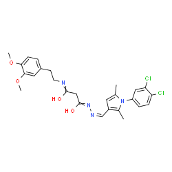 ChemSpider 2D Image | 3-[(2Z)-{[1-(3,4-Dichlorophenyl)-2,5-dimethyl-1H-pyrrol-3-yl]methylene}hydrazono]-N-[2-(3,4-dimethoxyphenyl)ethyl]-3-hydroxypropanimidic acid | C26H28Cl2N4O4