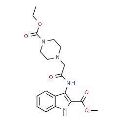 ChemSpider 2D Image | Methyl 3-({[4-(ethoxycarbonyl)-1-piperazinyl]acetyl}amino)-1H-indole-2-carboxylate | C19H24N4O5