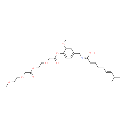 ChemSpider 2D Image | (6E)-N-{4-[(7,13-Dioxo-2,5,8,11-tetraoxatridecan-13-yl)oxy]-3-methoxybenzyl}-8-methyl-6-nonenimidic acid | C27H41NO9
