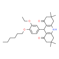 ChemSpider 2D Image | 9-[3-Ethoxy-4-(hexyloxy)phenyl]-3,3,6,6-tetramethyl-3,4,6,7,9,10-hexahydro-1,8(2H,5H)-acridinedione | C31H43NO4