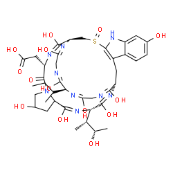 ChemSpider 2D Image | [(1S,2E,4S,11E,13S,14E,16S,29E,32E,34S,35E,38E)-34-sec-Butyl-2,8,11,14,22,30,33,36,39-nonahydroxy-13-[(2R,3S)-3-hydroxy-2-butanyl]-27-oxido-5-oxo-27-thia-3,6,12,15,25,29,32,35,38-nonaazapentacyclo[14.
12.11.0~6,10~.0~18,26~.0~19,24~]nonatriaconta-2,11,14,18(26),19,21,23,29,32,35,38-undecaen-4-yl]acetic acid | C39H53N9O14S