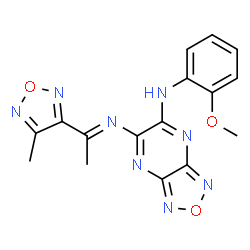 ChemSpider 2D Image | N-(2-Methoxyphenyl)-6-{(E)-[1-(4-methyl-1,2,5-oxadiazol-3-yl)ethylidene]amino}[1,2,5]oxadiazolo[3,4-b]pyrazin-5-amine | C16H14N8O3