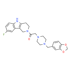 ChemSpider 2D Image | 2-[4-(1,3-Benzodioxol-5-ylmethyl)-1-piperazinyl]-1-(8-fluoro-1,3,4,5-tetrahydro-2H-pyrido[4,3-b]indol-2-yl)ethanone | C25H27FN4O3