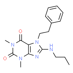ChemSpider 2D Image | 1,3-Dimethyl-7-(2-phenylethyl)-8-(propylamino)-3,7-dihydro-1H-purine-2,6-dione | C18H23N5O2