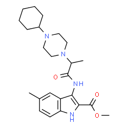 ChemSpider 2D Image | Methyl 3-{[2-(4-cyclohexyl-1-piperazinyl)propanoyl]amino}-5-methyl-1H-indole-2-carboxylate | C24H34N4O3