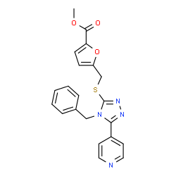 ChemSpider 2D Image | Methyl 5-({[4-benzyl-5-(4-pyridinyl)-4H-1,2,4-triazol-3-yl]sulfanyl}methyl)-2-furoate | C21H18N4O3S