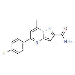 ChemSpider 2D Image | 5-(4-Fluorophenyl)-7-methylpyrazolo[1,5-a]pyrimidine-2-carboxamide | C14H11FN4O