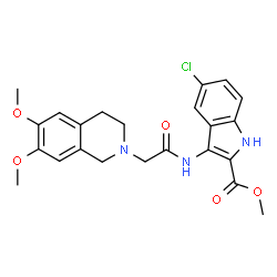 ChemSpider 2D Image | Methyl 5-chloro-3-{[(6,7-dimethoxy-3,4-dihydro-2(1H)-isoquinolinyl)acetyl]amino}-1H-indole-2-carboxylate | C23H24ClN3O5
