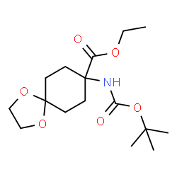 ChemSpider 2D Image | Ethyl 8-((tert-butoxycarbonyl)amino)-1,4-dioxaspiro[4.5]decane-8-carboxylate | C16H27NO6