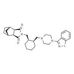 ChemSpider 2D Image | (1R,2S,6R,7S)-4-{[(1R,2S)-2-{[4-(1,2-Benzothiazol-3-yl)-1-piperazinyl]methyl}cyclohexyl]methyl}-4-azatricyclo[5.2.1.0~2,6~]decane-3,5-dione | C28H36N4O2S