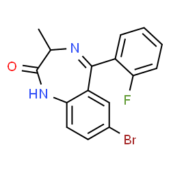ChemSpider 2D Image | 7-Bromo-5-(2-fluorophenyl)-3-methyl-1,3-dihydro-2H-1,4-benzodiazepin-2-one | C16H12BrFN2O