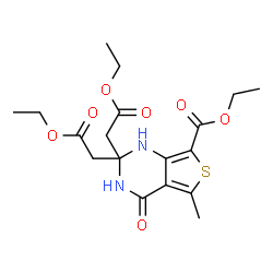 ChemSpider 2D Image | Ethyl 2,2-bis(2-ethoxy-2-oxoethyl)-5-methyl-4-oxo-1,2,3,4-tetrahydrothieno[3,4-d]pyrimidine-7-carboxylate | C18H24N2O7S