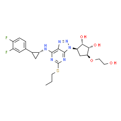 ChemSpider 2D Image | (1S,2S,3R,5S)-3-[7-{[(1R)-2-(3,4-Difluorophenyl)cyclopropyl]amino}-5-(propylsulfanyl)-3H-[1,2,3]triazolo[4,5-d]pyrimidin-3-yl]-5-(2-hydroxyethoxy)-1,2-cyclopentanediol | C23H28F2N6O4S