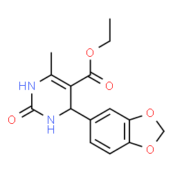 ChemSpider 2D Image | ethyl 6-(1,3-benzodioxol-5-yl)-2-hydroxy-4-methyl-1,6-dihydropyrimidine-5-carboxylate | C15H16N2O5