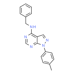 ChemSpider 2D Image | N-Benzyl-1-(4-methylphenyl)-1H-pyrazolo[3,4-d]pyrimidin-4-amine | C19H17N5