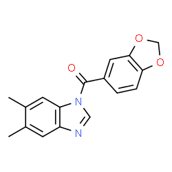 ChemSpider 2D Image | 1,3-Benzodioxol-5-yl(5,6-dimethyl-1H-benzimidazol-1-yl)methanone | C17H14N2O3