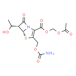 ChemSpider 2D Image | Acetoxymethyl (5R,6R)-3-[(carbamoyloxy)methyl]-6-[(1S)-1-hydroxyethyl]-7-oxo-4-thia-1-azabicyclo[3.2.0]hept-2-ene-2-carboxylate | C13H16N2O8S