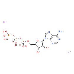 ChemSpider 2D Image | Dipotassium (2R,3R,4R,5R)-2-(6-amino-9H-purin-9-yl)-5-{[(hydroxy{[hydroxy(phosphonooxy)phosphoryl]oxy}phosphoryl)oxy]methyl}tetrahydro-3,4-furandiolate (non-preferred name) | C10H14K2N5O13P3