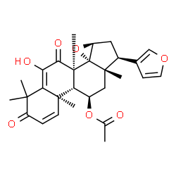 ChemSpider 2D Image | (11alpha,13alpha,14beta,15alpha,17alpha)-17-(3-Furyl)-6-hydroxy-4,4,8-trimethyl-3,7-dioxo-14,15-epoxyandrosta-1,5-dien-11-yl acetate | C28H32O7