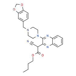 ChemSpider 2D Image | Butyl {3-[4-(1,3-benzodioxol-5-ylmethyl)-1-piperazinyl]-2-quinoxalinyl}(cyano)acetate | C27H29N5O4