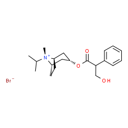 ChemSpider 2D Image | (3-endo,8-anti)-3-[(3-Hydroxy-2-phenylpropanoyl)oxy]-8-isopropyl-8-methyl-8-azoniabicyclo[3.2.1]octane bromide | C20H30BrNO3