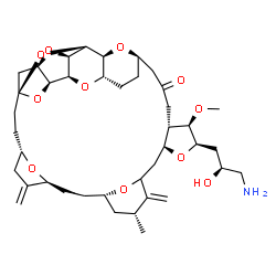 ChemSpider 2D Image | (1S,3S,6S,9S,12S,14R,16R,18S,20R,21R,22S,26R,29S,31R,32S,33R,35R,36S)-20-[(2S)-3-Amino-2-hydroxypropyl]-21-methoxy-14-methyl-8,15-bis(methylene)-2,19,30,34,37,39,40,41-octaoxanonacyclo[24.9.2.1~3,32~.
1~3,33~.1~6,9~.1~12,16~.0~18,22~.0~29,36~.0~31,35~]hentetracontan-24-one | C40H59NO11