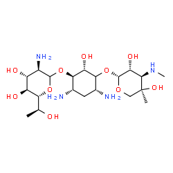 ChemSpider 2D Image | (2S,3R,4S,6R)-4,6-Diamino-3-({(5R)-2-amino-2-deoxy-5-[(1S)-1-hydroxyethyl]-D-xylopyranosyl}oxy)-2-hydroxycyclohexyl 3-deoxy-4-C-methyl-3-(methylamino)-beta-L-arabinopyranoside | C20H40N4O10