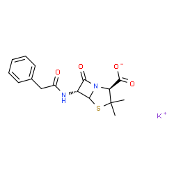ChemSpider 2D Image | Potassium (2S,6R)-3,3-dimethyl-7-oxo-6-[(phenylacetyl)amino]-4-thia-1-azabicyclo[3.2.0]heptane-2-carboxylate | C16H17KN2O4S