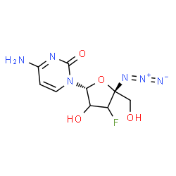 ChemSpider 2D Image | 4-Amino-1-[(2R,5R)-5-azido-4-fluoro-3-hydroxy-5-(hydroxymethyl)tetrahydro-2-furanyl]-2(1H)-pyrimidinone (non-preferred name) | C9H11FN6O4