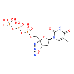 ChemSpider 2D Image | [[(2R,5R)-2-azido-3-hydroxy-5-(5-methyl-2,4-dioxo-pyrimidin-1-yl)tetrahydrofuran-2-yl]methoxy-hydroxy-phosphoryl] phosphono hydrogen phosphate | C10H16N5O14P3